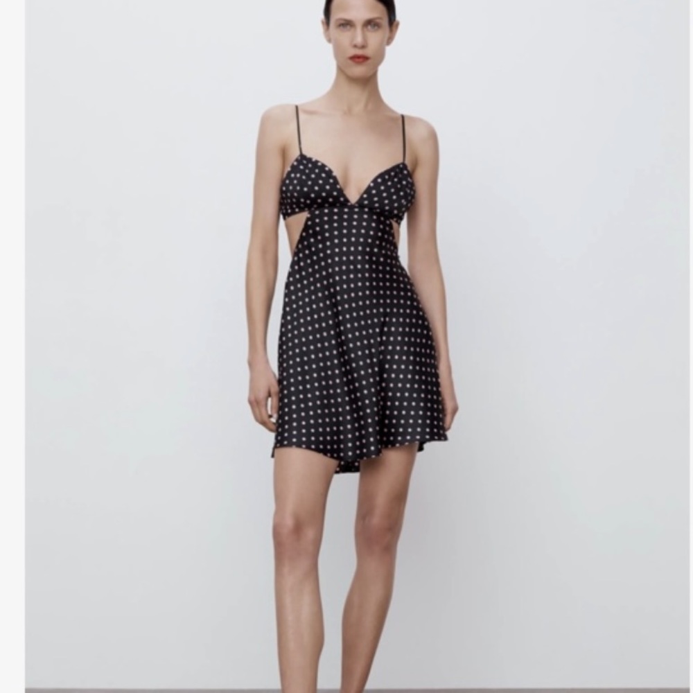 ZARA micro dots satin mini dress size M